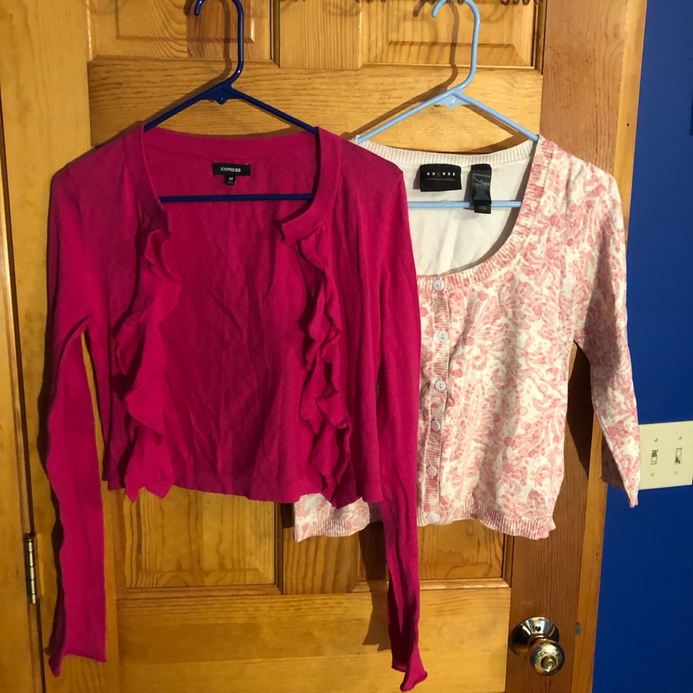 Express Women’s cropped cardigan, size Medium & Axcess floral cardigan